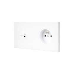 White Soft Touch - Double Horizontal Cover Plate - 1 white toggle - 1 Socket | Switches | Modelec