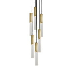 Flume | 50 Pendant - 6 Drop Grouping - Antique Brass | Suspended lights | J. Adams & Co