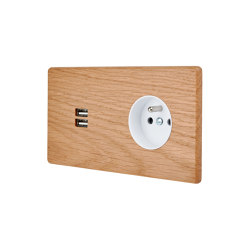 Light Oak - Double Horizontal Cover Plate - USB A - Socket | Schuko sockets | Modelec